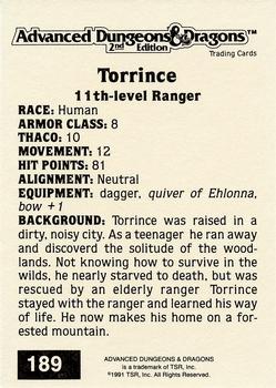 1991 TSR Advanced Dungeons & Dragons - Silver #189 Torrince Back