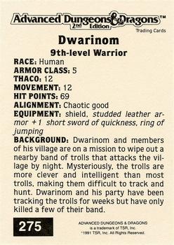 1991 TSR Advanced Dungeons & Dragons - Silver #275 Dwarinom Back