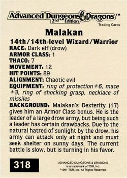 1991 TSR Advanced Dungeons & Dragons - Silver #318 Malakan Back