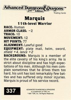 1991 TSR Advanced Dungeons & Dragons - Silver #337 Marquis Back