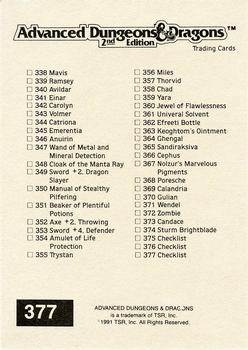 1991 TSR Advanced Dungeons & Dragons - Silver #377 Checklist 9 -- 338-377 Back
