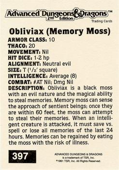 1991 TSR Advanced Dungeons & Dragons - Silver #397 Obliviax (Memory Moss) Back