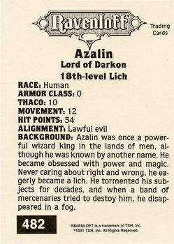 1991 TSR Advanced Dungeons & Dragons - Silver #482 Azalin, Lord of Darkon Back