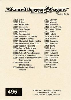 1991 TSR Advanced Dungeons & Dragons - Silver #495 Checklist 10 -- 378-417 Back
