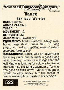 1991 TSR Advanced Dungeons & Dragons - Silver #522 Vance Back