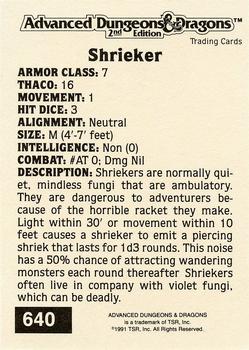 1991 TSR Advanced Dungeons & Dragons - Silver #640 Shrieker Back