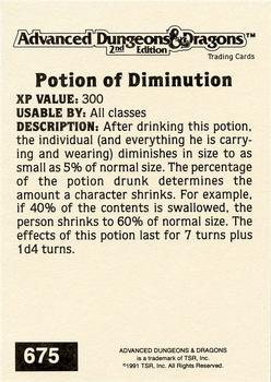 1991 TSR Advanced Dungeons & Dragons - Silver #675 Potion of Diminution Back