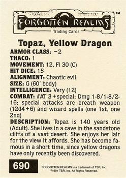 1991 TSR Advanced Dungeons & Dragons - Silver #690 Topaz, Yellow Dragon Back