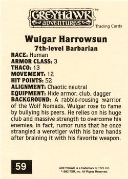 1992 TSR Advanced Dungeons & Dragons #59 Wulgar Harrowsun Back