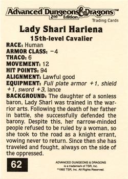 1992 TSR Advanced Dungeons & Dragons #62 Lady Sharl Harlena Back