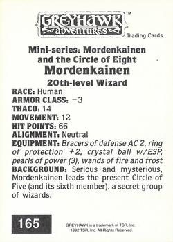 1992 TSR Advanced Dungeons & Dragons #165 Mordenkainen Back