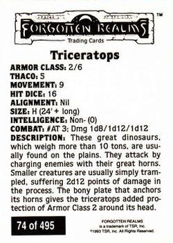 1993 TSR Advanced Dungeons & Dragons 2nd Edition #74 Triceratops Back