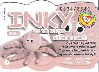 1999 Ty Beanie Babies III #4 Inky the Pink Octopus Back