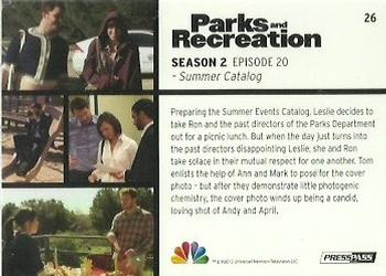 2013 Press Pass Parks and Recreation #26 Summer Catalog Back