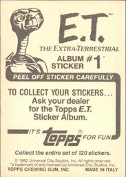 1982 Topps E.T. The Extraterrestrial Album Stickers #1 Elliott and friend (upper left) Back