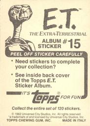 1982 Topps E.T. The Extraterrestrial Album Stickers #15 Elliott, Gertie, E.T. in woods (upper left) Back