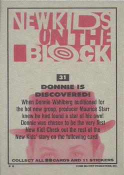 1989 Topps New Kids on the Block #31 Donnie Is Discovered! Back