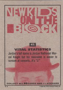 1989 Topps New Kids on the Block #41 Vital Statistics - Jordan Knight Back