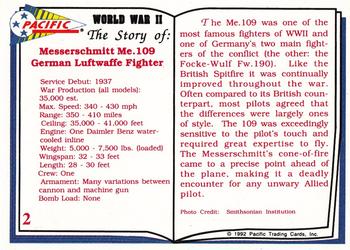 1992 Pacific The Story of World War II #2 Messerschmitt ME. 109 Back