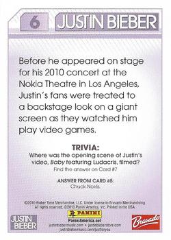 2010 Panini Justin Bieber #6 Before he appeared on stage for his 2010 concert Back