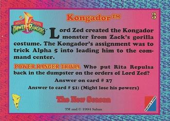 1995 Collect-A-Card Power Rangers The New Season Hobby #3 Kongador Back