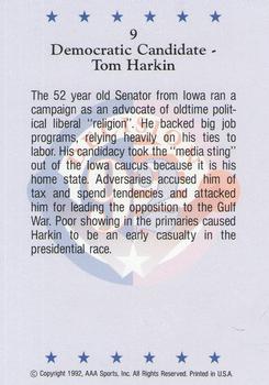 1992 Wild Card Decision '92 #9 Tom Harkin Back
