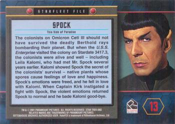 2001 Rittenhouse Star Trek 35th Anniversary HoloFEX #13 Spock Back