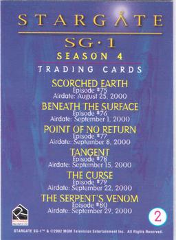 2002 Rittenhouse Stargate SG-1 Season 4 #2 (Episode List #75-#80) Back