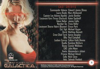 2005 Rittenhouse Battlestar Galactica Premiere Edition #1 Title Card / Cast Credits Back