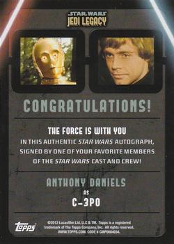 2013 Topps Star Wars: Jedi Legacy - Autographs #NNO Anthony Daniels Back