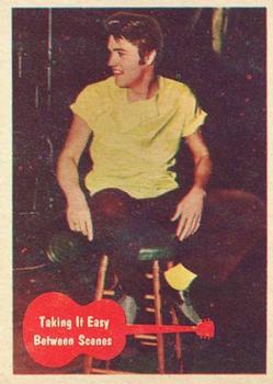 1956 Topps Elvis Presley (Bubbles, R710-1) #34 Taking It Easy Between Scenes Front