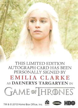2013 Rittenhouse Game of Thrones Season 2 - Autographs Full Bleed #NNO Emilia Clarke Back