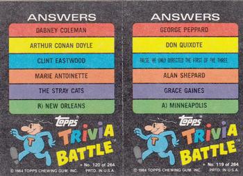1984 Topps Trivia Battle Game #119 / 120 Card 119 / Card 120 Back
