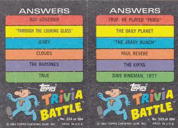 1984 Topps Trivia Battle Game #223 / 224 Card 223 / Card 224 Back