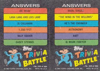 1984 Topps Trivia Battle Game #225 / 226 Card 225 / Card 226 Back