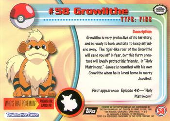 1999 Topps Pokemon TV Animation Edition Series 1 - Black Topps Logo #58 Growlithe Back