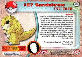 1999 Topps Pokemon TV Animation Edition Series 1 - Red Topps Logo #27 Sandshrew Back
