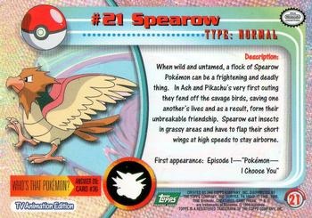 1999 Topps Pokemon TV Animation Edition Series 1 - Green Topps Logo #21 Spearow Back