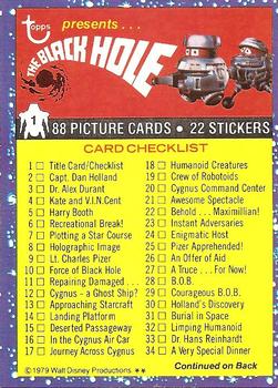 1979 Topps The Black Hole #1 Title Card / Checklist Front