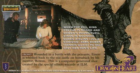 1996 Topps Dragonheart #3 When the evil King Freyne is killed and Back