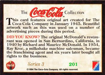 1994 Collect-A-Card Coca-Cola Collection Series 3 #201 Original art, January 1945 Back