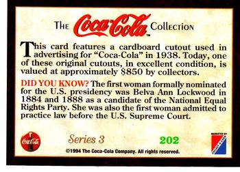 1994 Collect-A-Card Coca-Cola Collection Series 3 #202 Cardboard cutout, 1938 Back