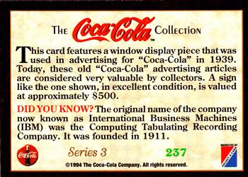 1994 Collect-A-Card Coca-Cola Collection Series 3 #237 Window display, 1939 Back