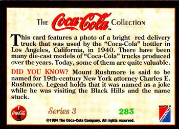 1994 Collect-A-Card Coca-Cola Collection Series 3 #283 Bright red delivery truck, 1940 Back