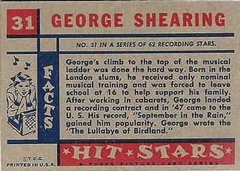 1957 Topps Hit Stars #31 George Shearing Back