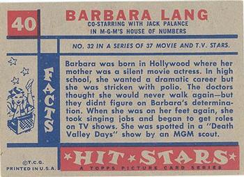 1957 Topps Hit Stars #40 Barbara Lang Back