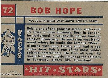 1957 Topps Hit Stars #72 Bob Hope Back