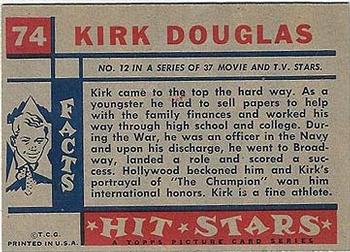 1957 Topps Hit Stars #74 Kirk Douglas Back
