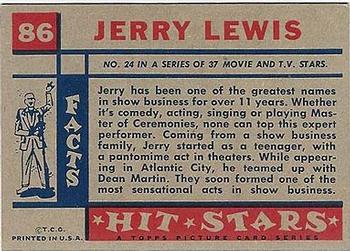 1957 Topps Hit Stars #86 Jerry Lewis Back