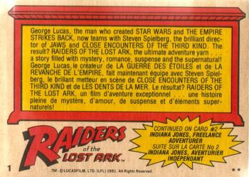1981 O-Pee-Chee Raiders of the Lost Ark #1 Title Card Back